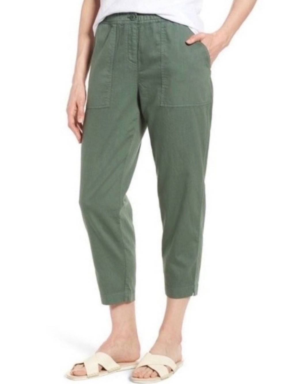 Eileen Fisher Organic Cotton Nori Cropped Pants Green Women’s Medium Coastal
